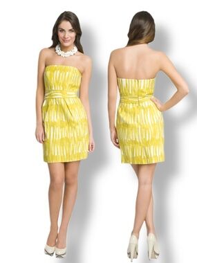 Milly Sunny Summer Dress Strapless Abstract Mini Yellow White EUC Size 2